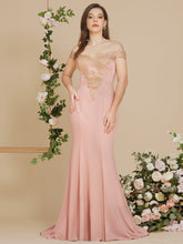 Vestido de noche estilo sirena con apliques dorados y hombros descubiertos, vestido de fiesta ajustado